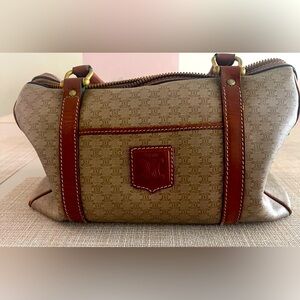 Pre Loved Celine Macadam Chestnut Brown & Tan Coated Canvas Boston Bag